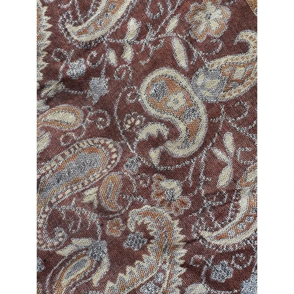 Pashmina Silk Blend Shawl or Wrap, Paisley Brown Tan Gold, Fringe ~28x70